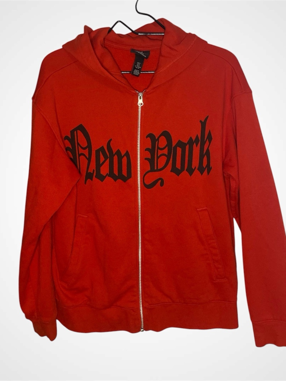 H&M Red Zip-Up Hoodie with Black "New York" Print